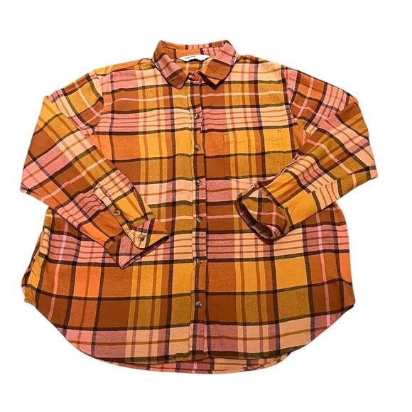 Sonoma Women’s Plaid Button-Up Shirt in Orange and Pink, Size LP, NWT - Picture 2 of 8